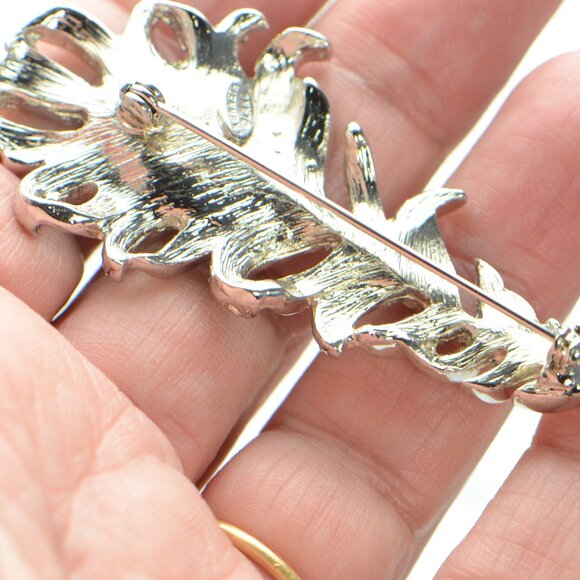 Vintage KJL Kenneth Jay Lane Crystal Feather Pin Brooch - Picture 3 of 4